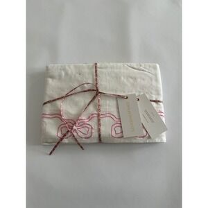 Love Shack Fancy‎ Set of 4 Bow Embroidered Napkins Pink 22x22 Linen Cotton